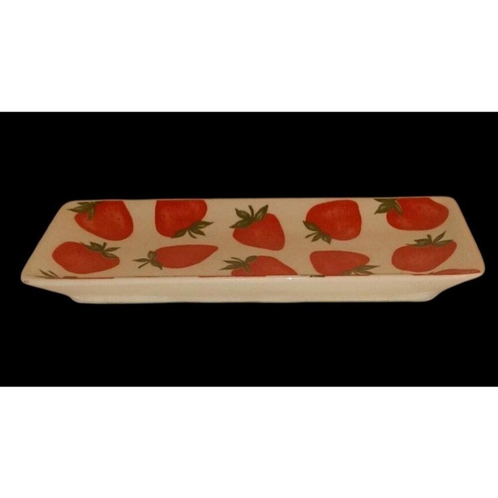 Strawberry Ceramic Rectangular Small Serving Tray Platter 10.5"x5" Vintage MCM - Picture 2 of 8